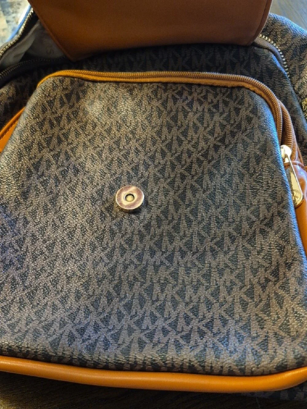 Michael Kors Brown MK Logo Backpack with Tan Trim